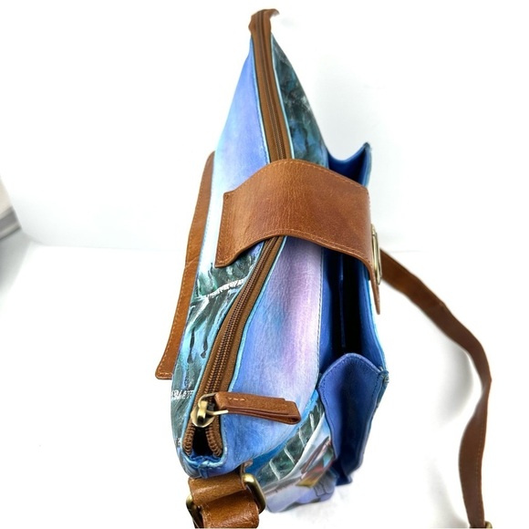 Sharif Artistic Expressions Crossbody Bag Hand Painted Leather Winter Wonderland - Picture 4 of 15